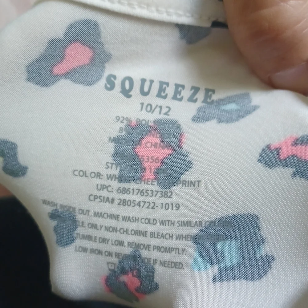 Squeese Girls leopard dress, cream, pink, blue, Sz 10/12, stretchy